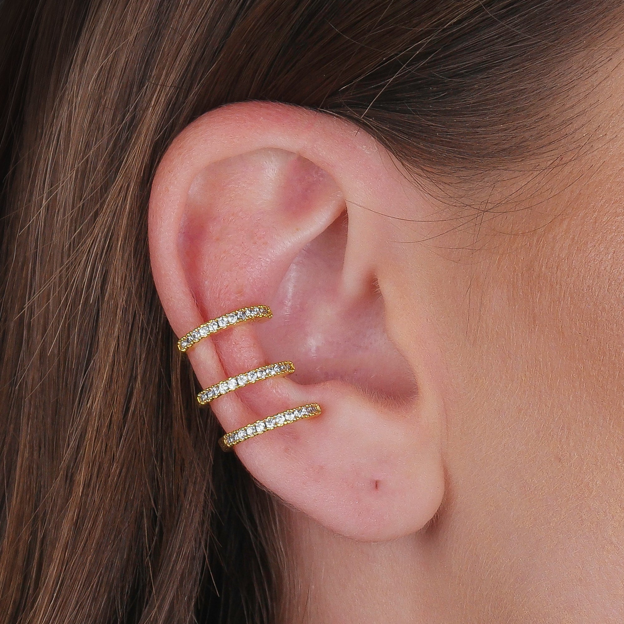 Piercing Dourado Três Argolas Cravejado de Zircônia - Galeria