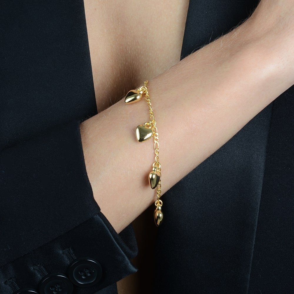 Pulseira Dourada com Pingentes de Coração - Galeria