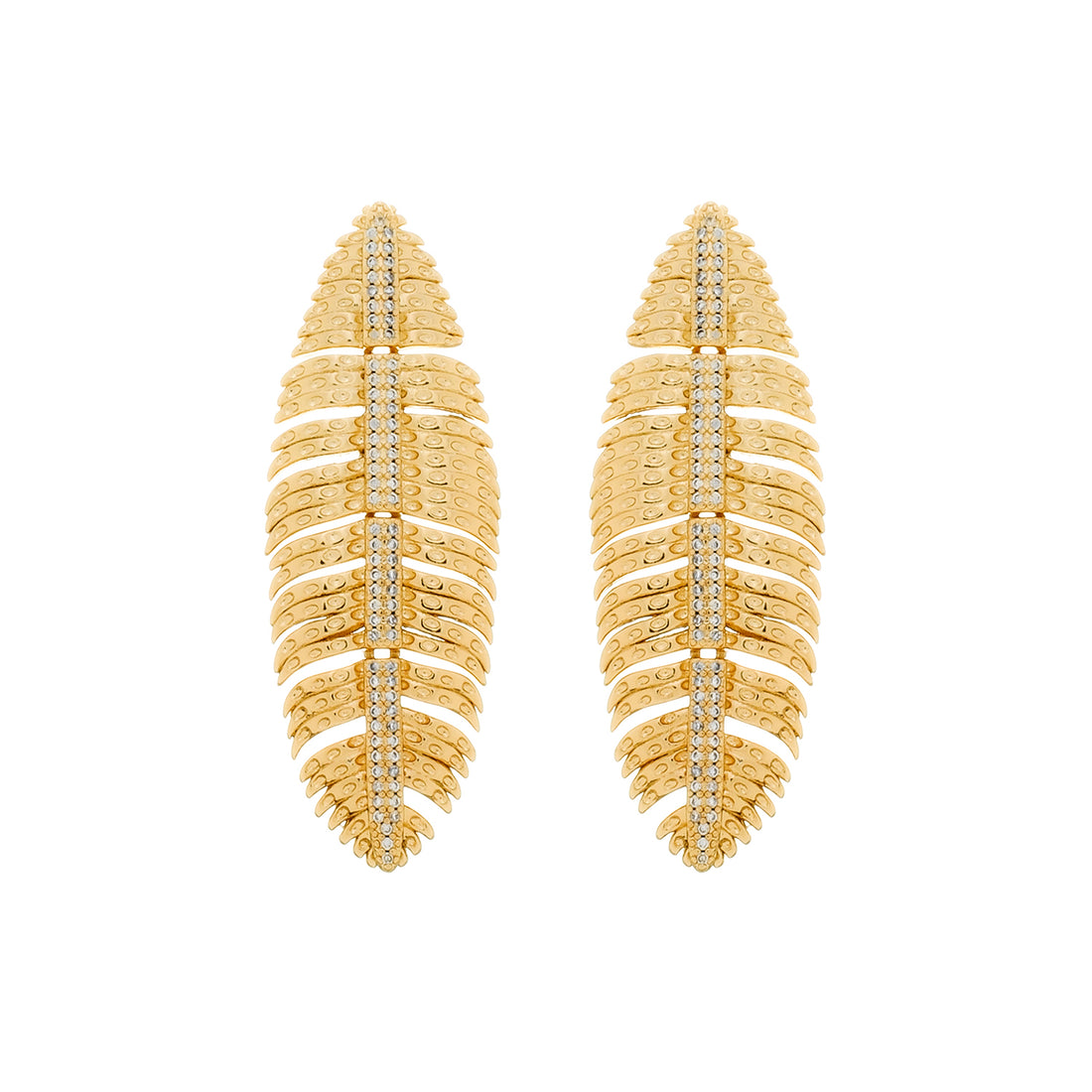 Brinco Dourado de Pena Cravejado de Zircônia