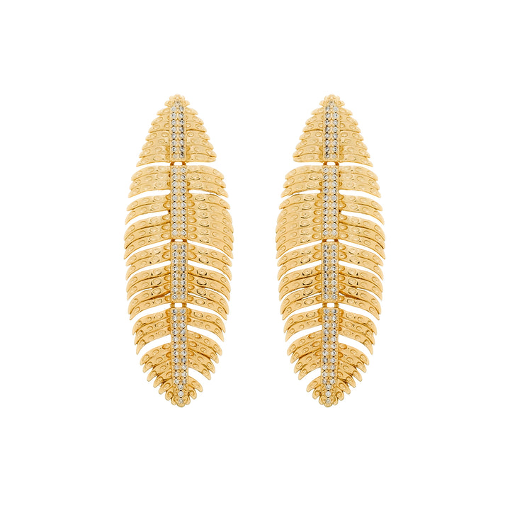 Brinco Dourado de Pena Cravejado de Zircônia