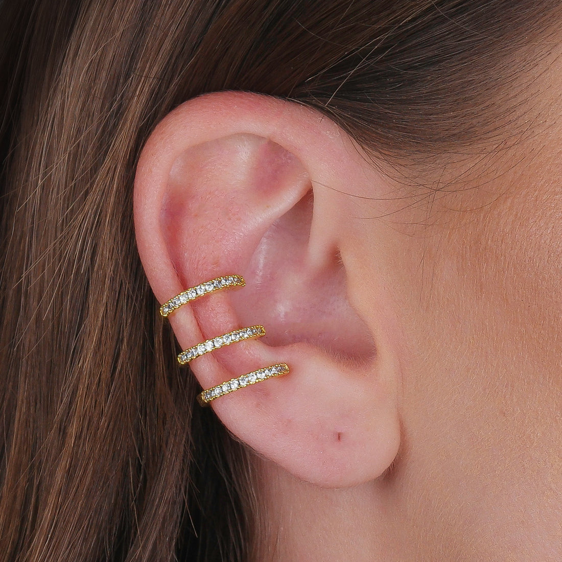 Piercing Dourado Três Argolas Cravejado de Zircônia - Galeria