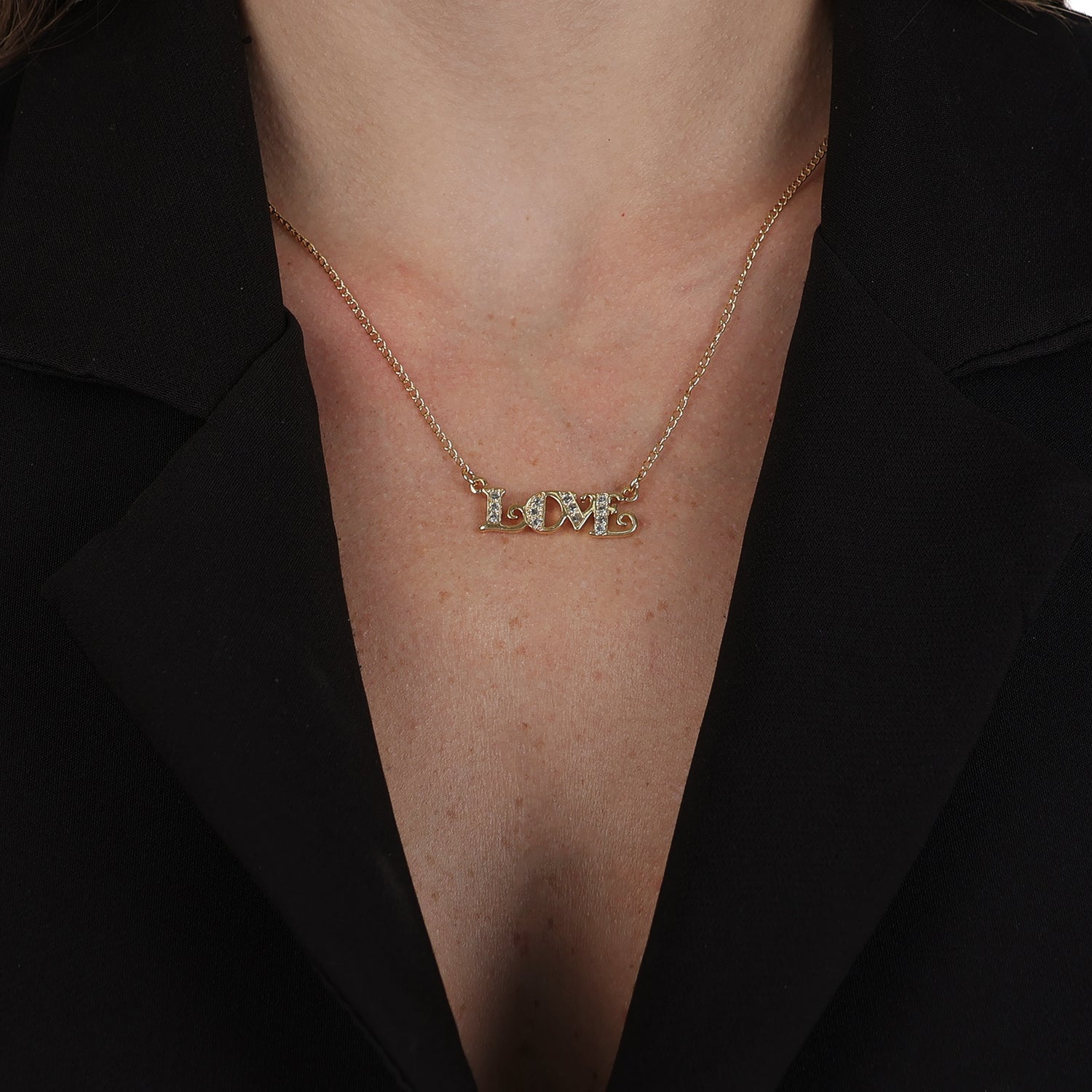 Colar Dourado Love com Zircônia - Galeria