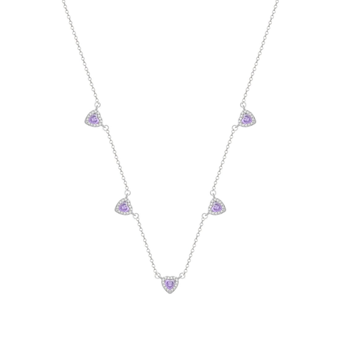 Conjunto Prateado de Coração Lilás Cravejado de Zircônia - Galeria