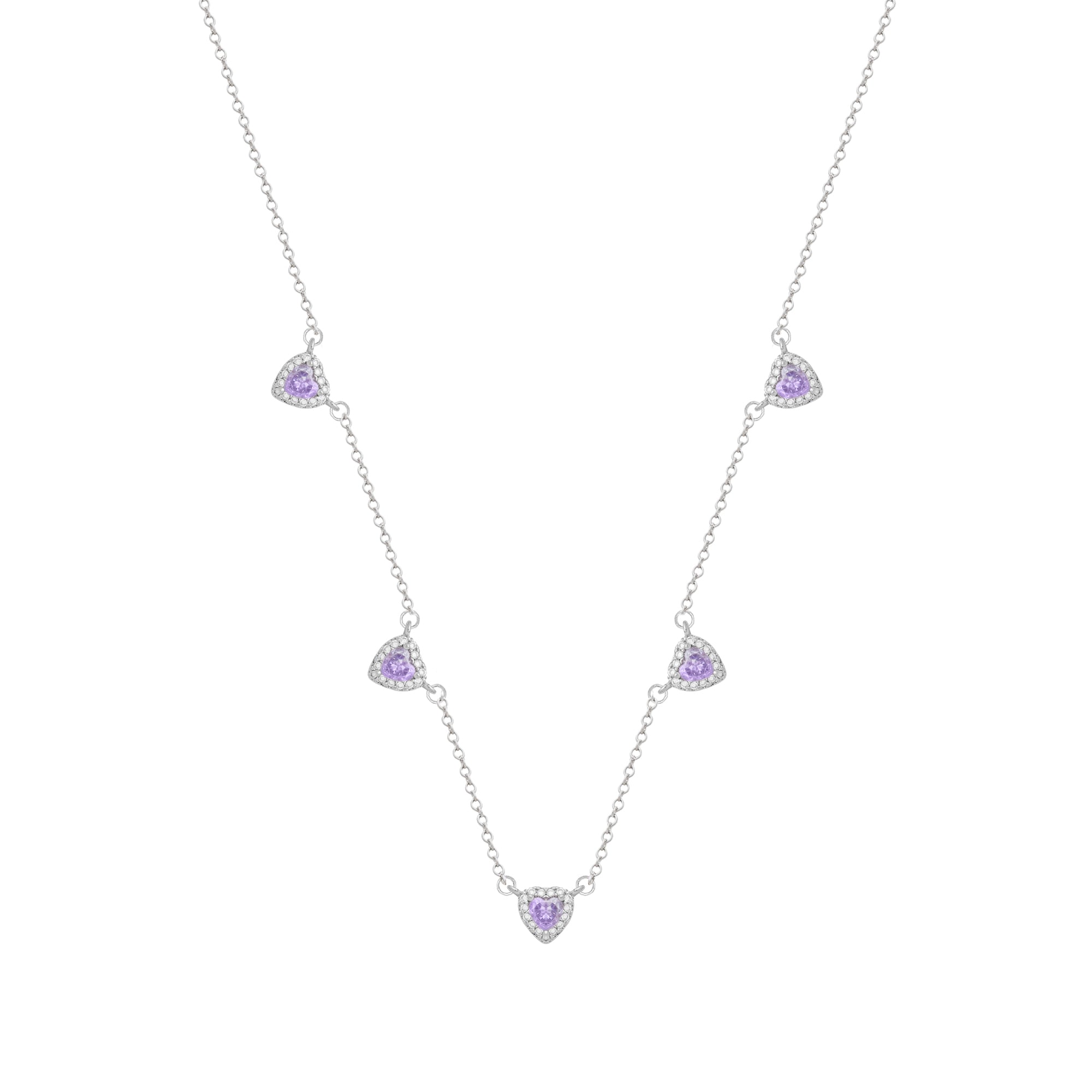 Conjunto Prateado de Coração Lilás Cravejado de Zircônia - Galeria