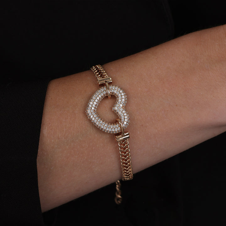 Pulseira Dourada de Coração Vazado Cravejado com Zircônia - Galeria