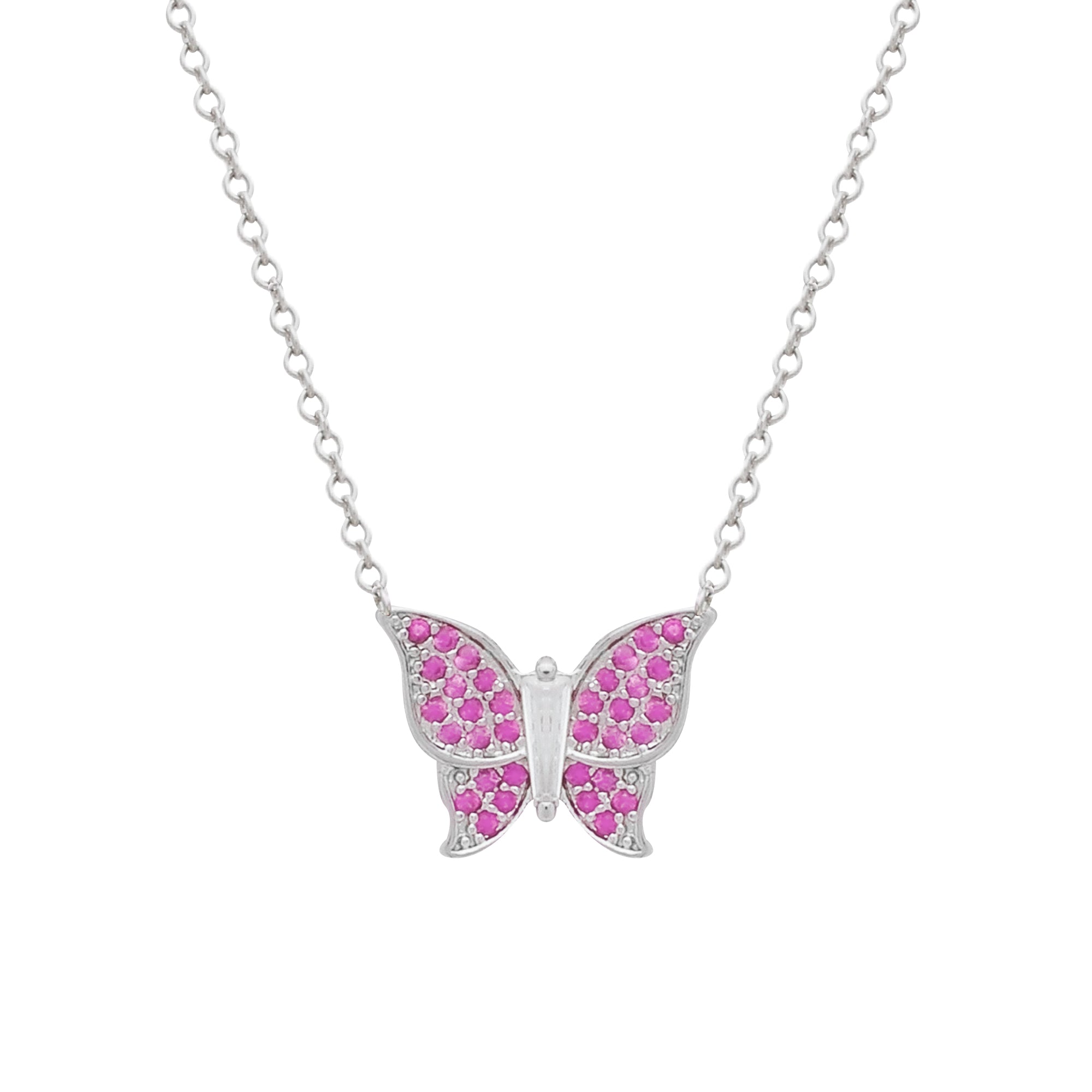 Conjunto Prateado de Borboletas Cravejado de Zircônia Rosa - Galeria