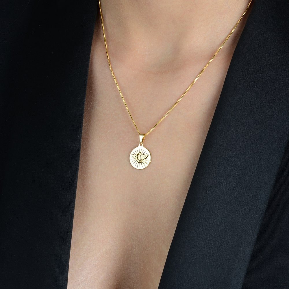 Colar Dourado Religioso Medalha Espirito Santo - Galeria