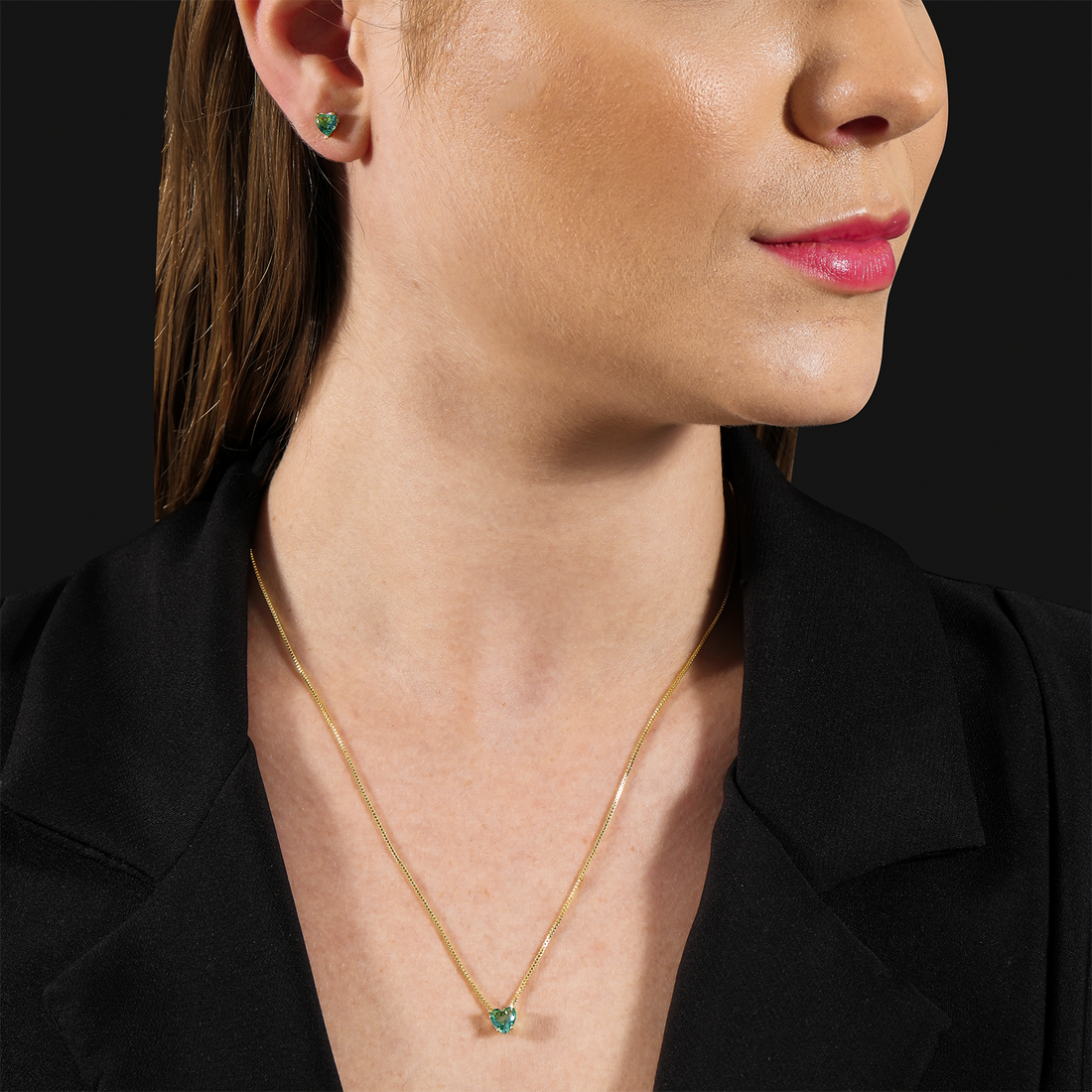 Conjunto Dourado de Coração Verde - Galeria