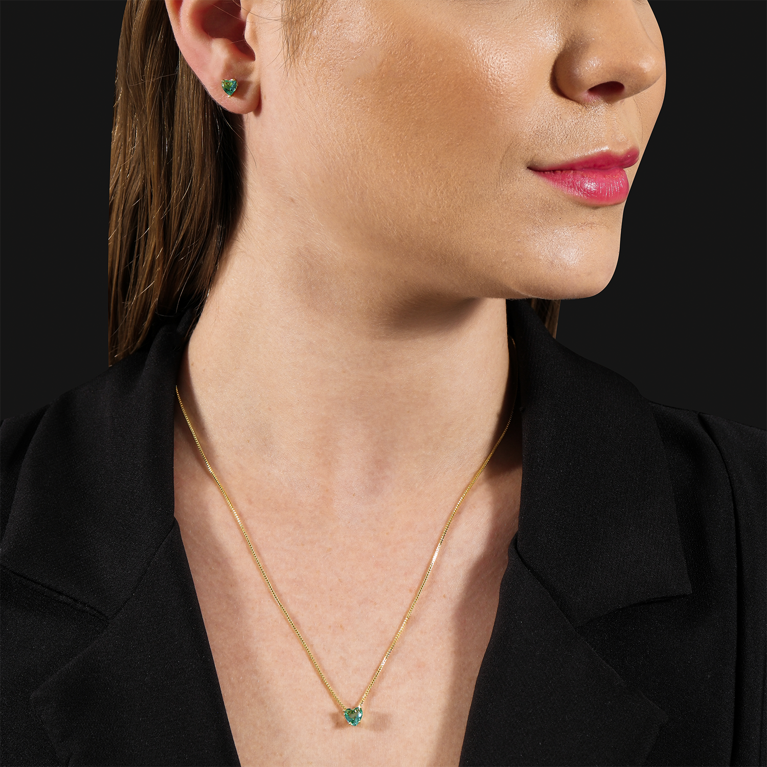 Conjunto Dourado de Coração Verde - Galeria