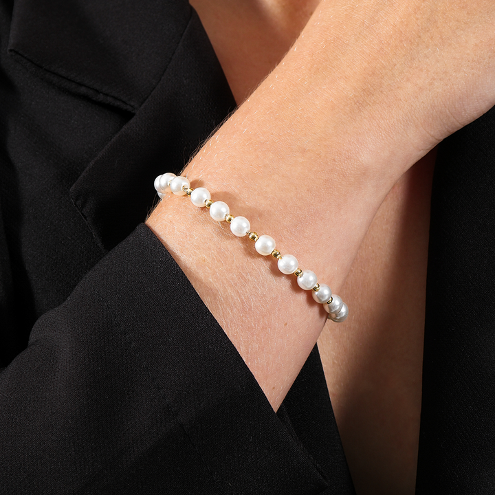 Pulseira Dourada de Pérolas e Bolinhas - Galeria